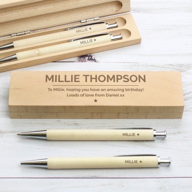 Hampers and Gifts to the UK - Send the Personalised Classic Wooden Pen and Pencil Gift Set